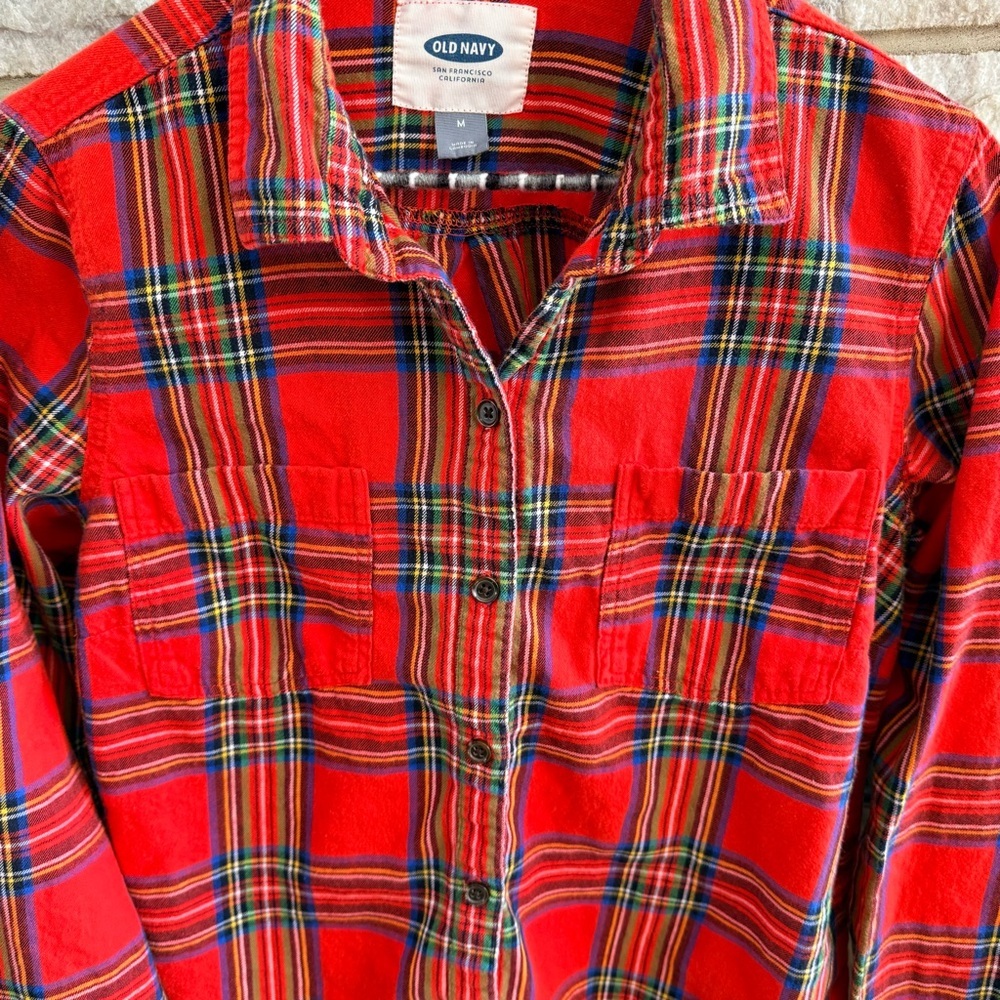 Old Navy Vibrant Red Plaid Women's Shirt Medium - Picture 3 of 5